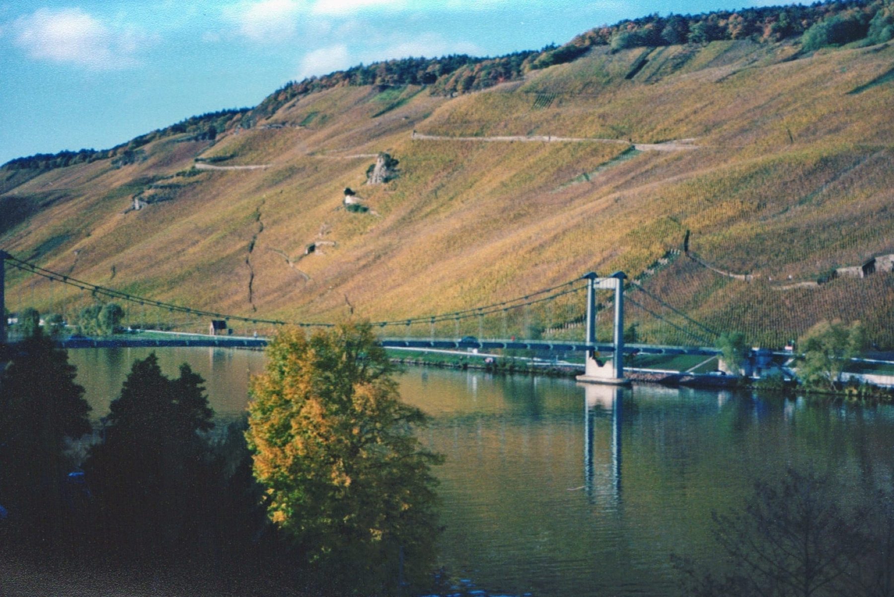 Die Mosel mit Brücke und Weinbergen, 1990